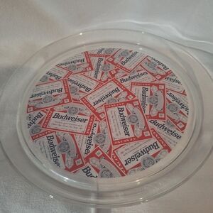 Budweiser Logo Glass Tray with Red and White Accents
